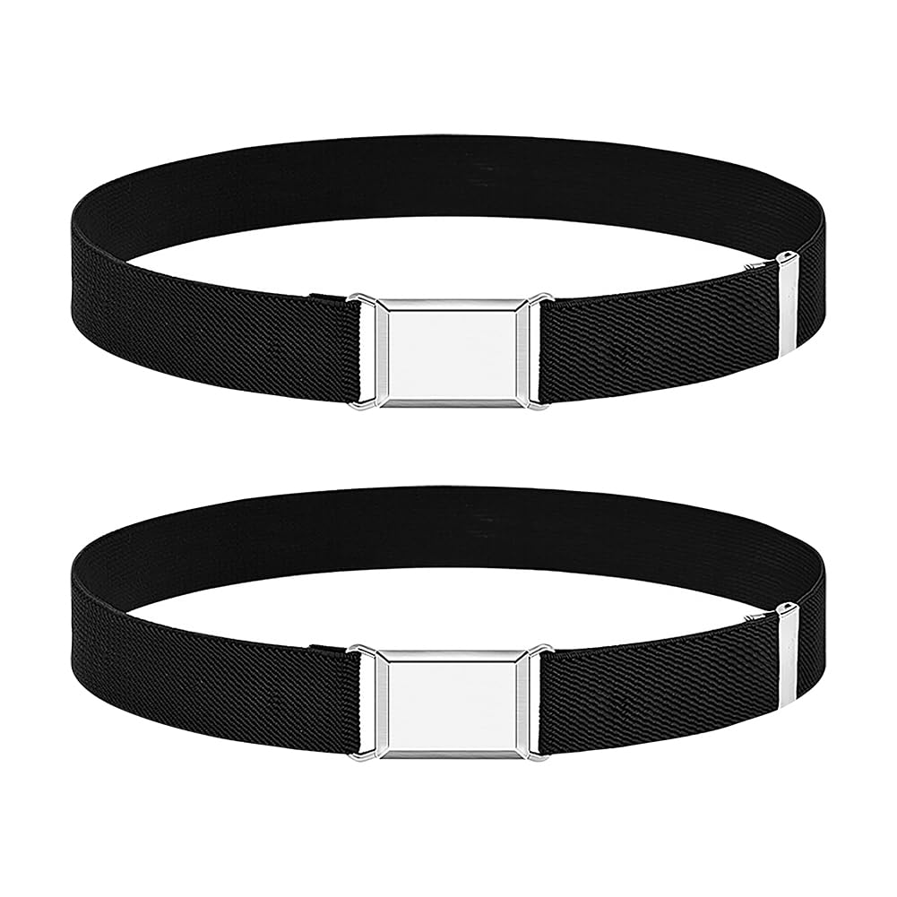 2 Pcs Adjustable Elastic Belts Kids Uniform Belt Thin Child Waist Belts Toddler Stretch Belts with Buckle for Boys Girls