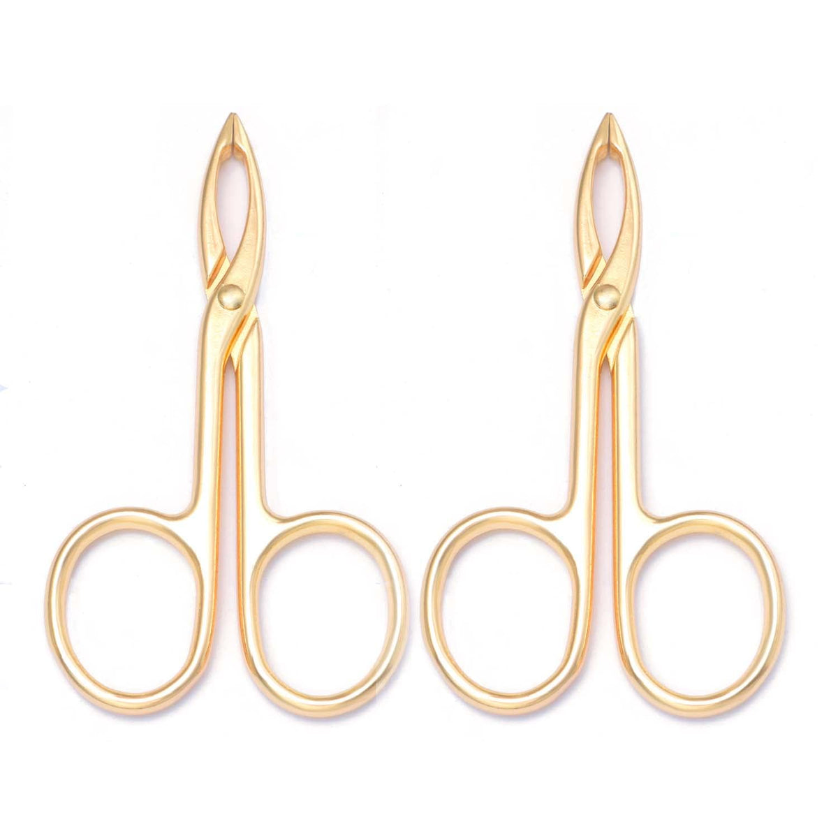 Motanar 2 Pieces Tweezers Scissor Handle Straight Tip Scissor Shaped Eyebrows Tweezers for Hair Plucker Remover Facial Hair Eyebrows Care (Golden)