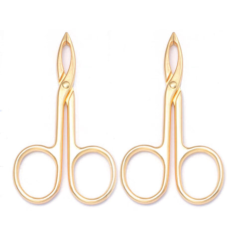 Motanar 2 Pieces Tweezers Scissor Handle Straight Tip Scissor Shaped Eyebrows Tweezers for Hair Plucker Remover Facial Hair Eyebrows Care (Golden)