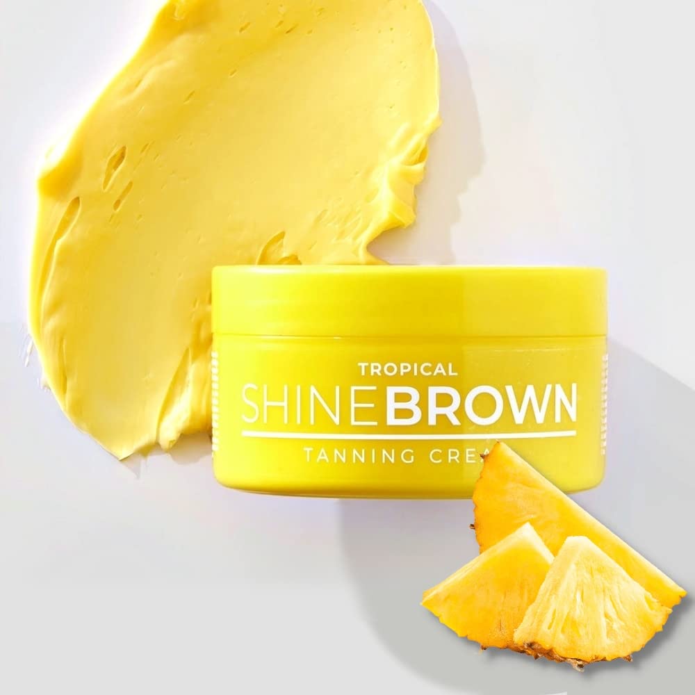 BYROKKO Original Shine Brown Tropical Tanning Cream 150 ml | Moisturizing and Non-Sticky Instant Tanning Jam with Carrot Oil, Cacao & Shea Butter and Vitamin E & B