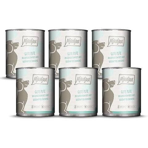 MjAMjAM - premium wet food for dogs - good turkey on boiled rice with steamed zucchini, pack of 6 (6 x 800 g), natural with extra meat