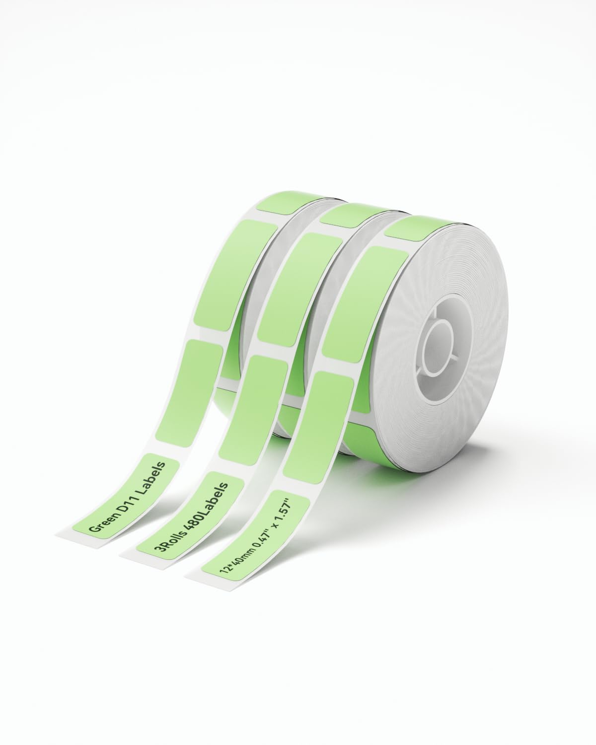 NIIMBOT D11 Label Maker Tape 3 Rolls Adhesive Green Label Paper 0.47" X 1.57" (12 X 40mm) 160 Labels/Roll, Compatible for NIIMBOT D11 D110 Label Printer, 3-Roll