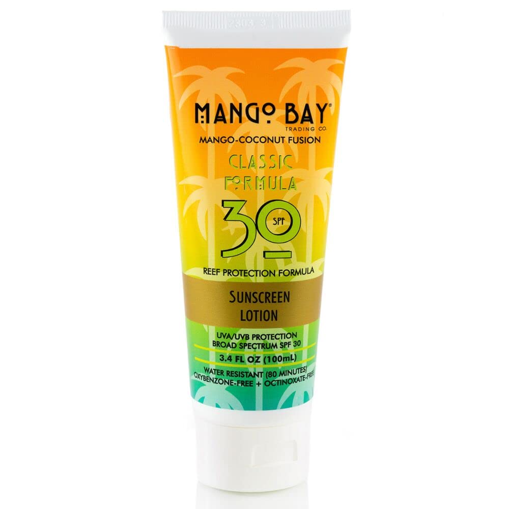 Mango Bay Reef Friendly Sunscreen SPF 30 | Vegan, Broad Spectrum UVA/UVB - Octinoxate & Oxybenzone Free, Water Resistant, Cruelty-free - 3.4fl Oz - 100ml
