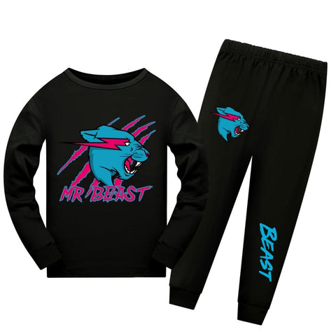 Boys Pajama Set Mr-Beast Pyjamas For Kids Lightning Cat Young Sleep-wear Home Clothes Outfit Black 6-7 Years