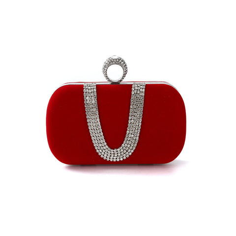CORIOS Women Velvet Evening Bag Sparkly Rhinestone Clutch Bag Bridal Wedding Purse Charming Glittering Handbag Elegant Crossbody Bag Shoulder Bag for Wedding Banquet Cocktail Prom Party Red