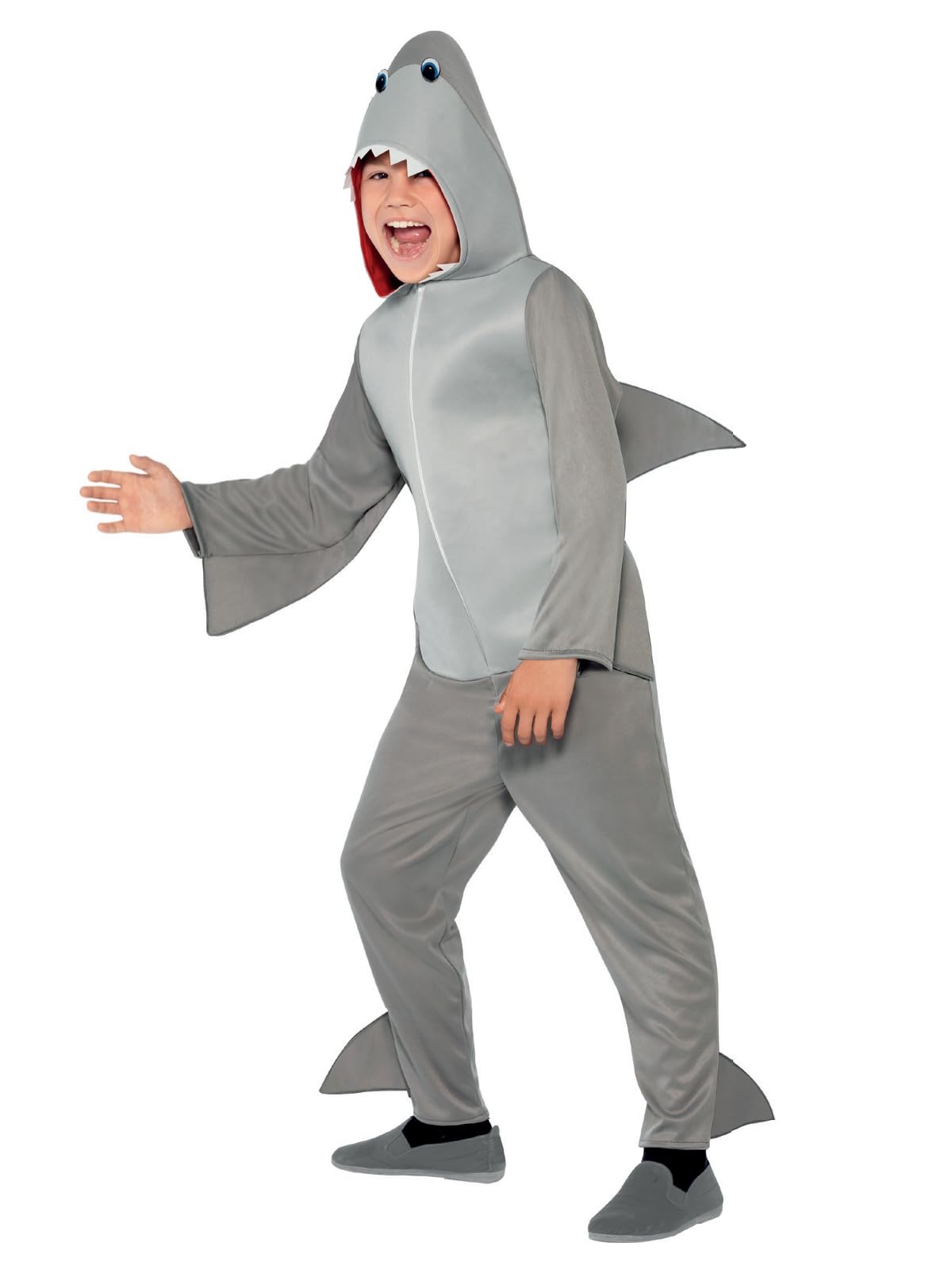 Smiffys Shark Costume, Grey with Hooded Jumpsuit & Fins, Children's Animal Fancy Dress, Animal Dress Up Costumes
