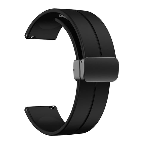 MAKCPOIMER Universal 19mm 20mm 22mm Silicone Bands, Quick Release Sport Watch Bands with Magnetic Folding Buckle for Men & Women (22mm, Black)