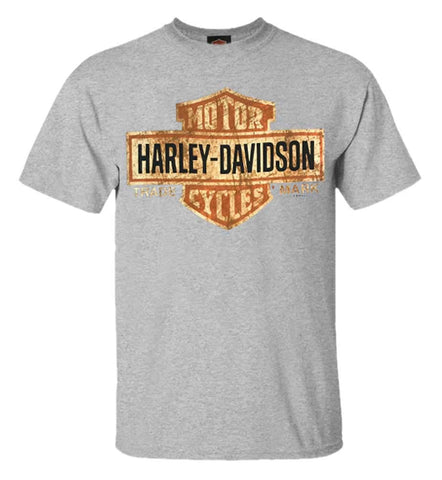 Harley-Davidson Men's Tee, Distressed Bar & Shield Short Sleeve 30296597 (XL) Athletic Grey