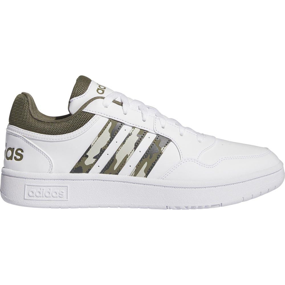 adidas Men's Hoops 3.0 Basketball Sneaker, White/Olive Strata/Grey, 13