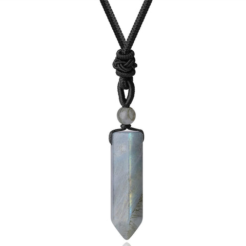 XIANNVXI Labradorite Healing Crystals Necklace Natural Crystal Stone Point Hexagonal Pendant Necklaces Gemstones Adjustable Rope Reiki Balancing Jewelry for Men Women