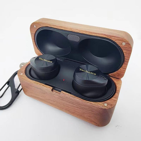 SOLYUJ Case Compatible with Panasonic Technics EAH-AZ80 Earbuds, Real Wood Style Case Designed for AZ80 Case Cover (2024), Protective Cover with Hanging Buckle for Women/Men- Walnut