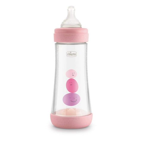Chicco Perfect 5 Anti-Colic Silicone Fast Flow Baby Bottles 4 Months Bio-Functional with Intuiflow System Pink 300ml