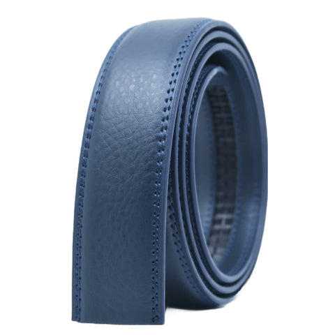 COTIDI Men's Automatic Ratchet Leather Belt with No Holes 35mm Wide Without Buckle, Navy C20, 120 cm