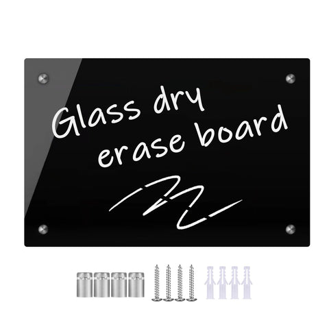 Black Glass Dry Erase Whiteboard, 8" x 12" Frameless Glass White Board for Home,School,Office,Black Surface?Glass BB-BK-2030?