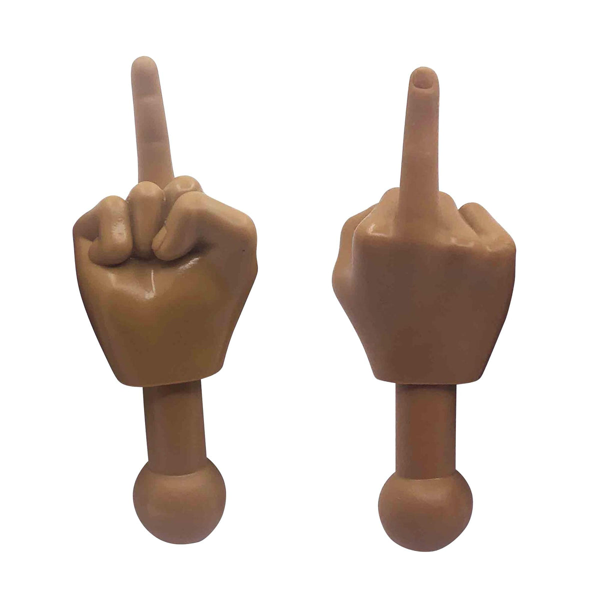 Tiny Hands 4.5-Inch Novelty Toys | Two Middle Finger Hands, Deep Brown | Plastic Puppets With Holding Sticks | Funny Gag Gifts, Figures for Imaginative Playtime