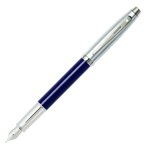 Sheaffer 100 Blue Lacquer Fountain Pen with Chrome Trim and Fine Nib
