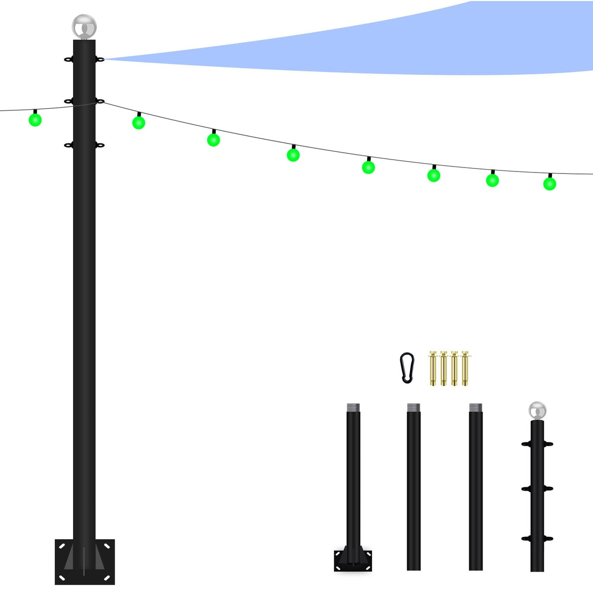Outdoor Shade Sail Poles Sun Shade Sail Pole Kit Heavy Duty Steel Post Support Awning Canopy for Deck Patio Outside Backyard(10FT,1pack)