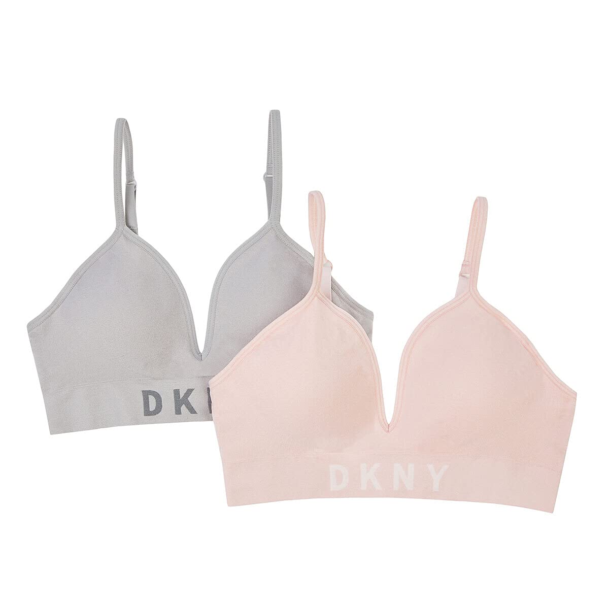 DKNY Women's Seamless Bralette, 2 Pack (Pink/Grey, Large)