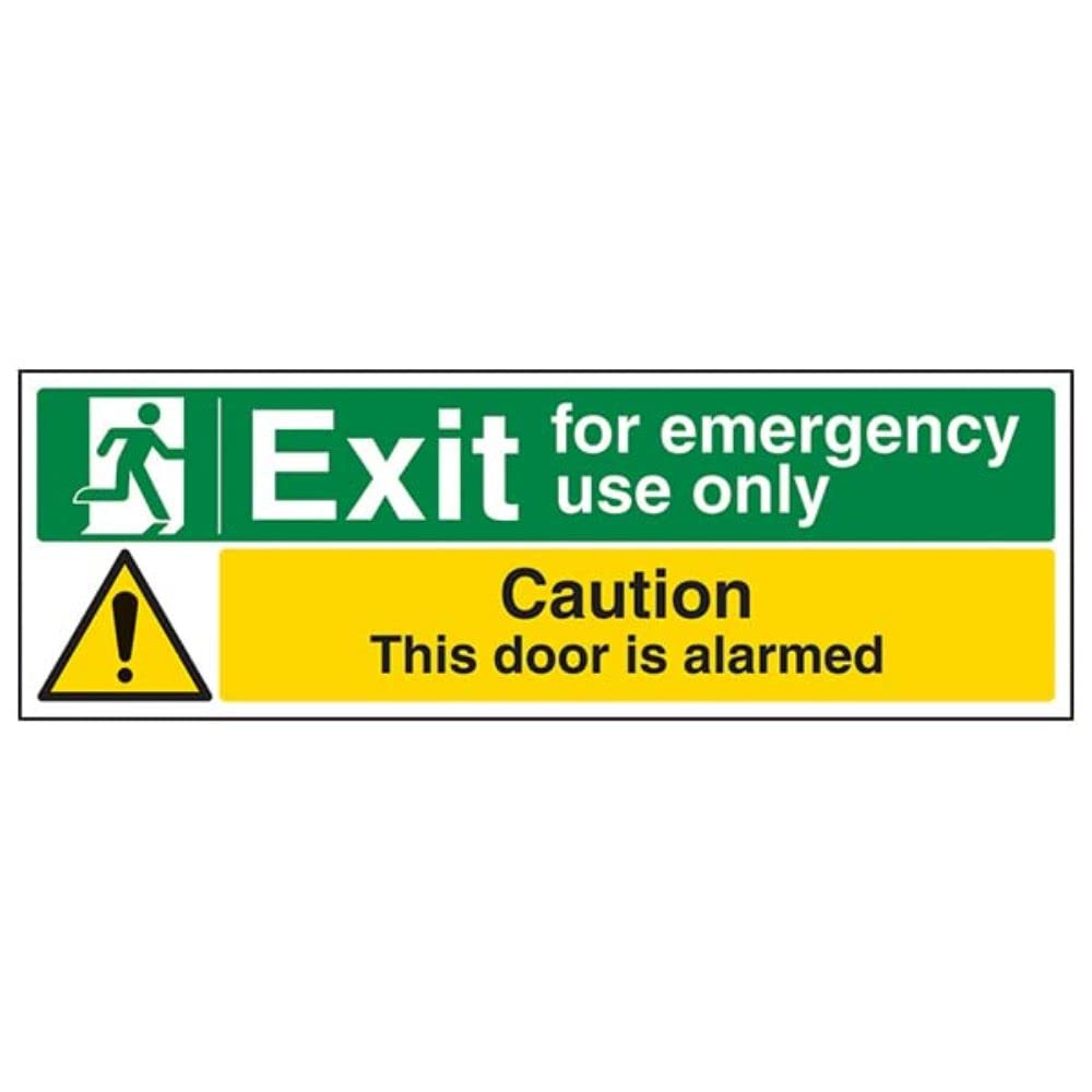 Safe Condition Exit - Exit For Emergency Use Only/Door Alarmed - 300 X 100mm Restickable Safety Sign