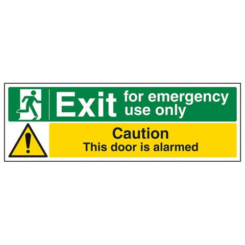 Safe Condition Exit - Exit For Emergency Use Only/Door Alarmed - 300 X 100mm Restickable Safety Sign