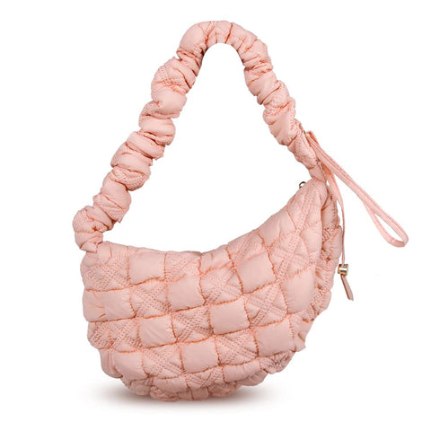 Puffer Bag Quilted Padded Tote Bags for Women Puffy Hobo Purse Lightweight Down Cotton Crossbody Shoulder Bag, Pink