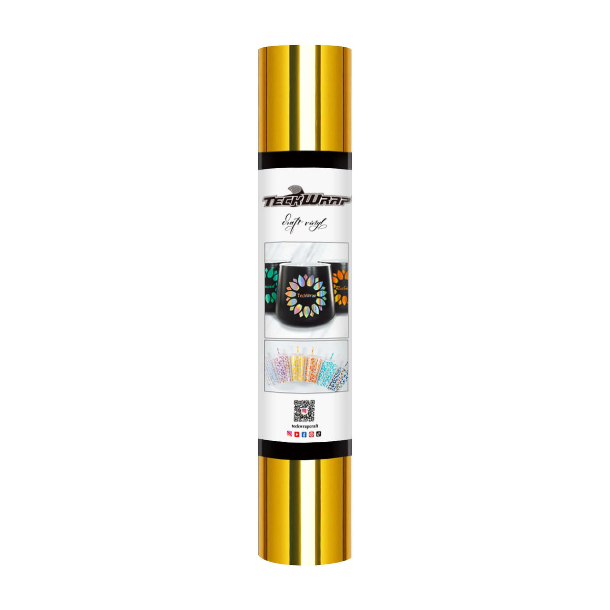 TECKWRAP Chrome Vinyl Bubble Free Metallic Permanent Adhesive Craft Vinyl with Air Channels 1ftx5ft, Gold