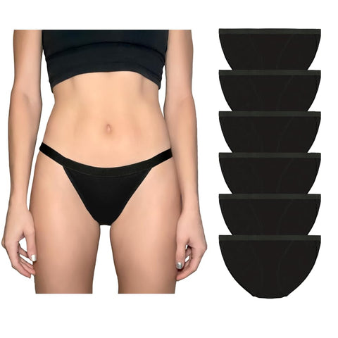 Nabtos Cotton women's String Bikini Black Panties Underwear (Pack of 6) (Small, Bikini_string_Black)