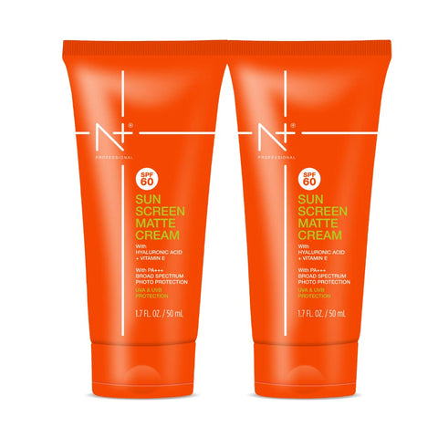 N Plus Professional SPF 60 Sun Screen Matte Cream, With Hyaluronic Acid & Vitamin E | Pack of 2