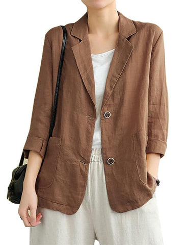 Brown Blazer for Women Camel Tan Blazer Cotton Linen Blazer Jackets Fall Clothes 2023, Brown, XL