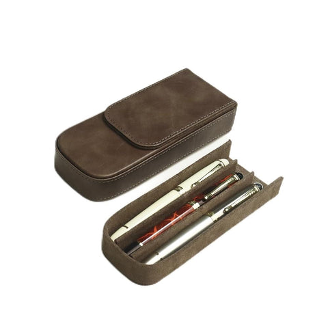 MIVLXLX Leather Triple Pen Case Pencil Pouch Holder for Three Fountain Ballpoint Rollerball Pens and Pencils Gift Choice for Man/Woman/Office (gray)