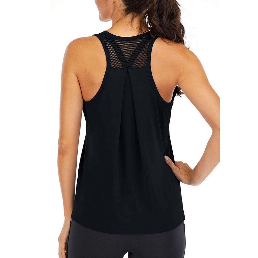 Superora Workout Tops Loose fit Racerback Tank Tops for Women Mesh Backless Tank Running Tank Tops Black