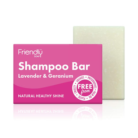 Friendly Soap - Lavender & Geranium Shampoo Bar (95g), Nourishing, Moisturising, Healthy Shine, Plant-Based, Cruelty-Free, Made By Hand, No SLS or Parabens, Sustainable, No Palm Oil