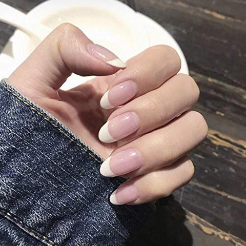 24 Pieces Presson Nails Glue on False Nails French Tips Round Medium Length Full Cover Fake Nails