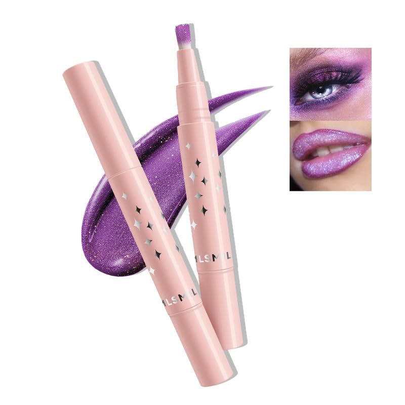 Easilydays Dark Purple Glitter Liquid Eyeshadow, Sparkle Lavender Violet Eye Shadow High Pigment Intense Monochrome Dark Smokey Eyeshadow, Long Lasting Waterproof Rotating Eyeshadow, 05 Violet