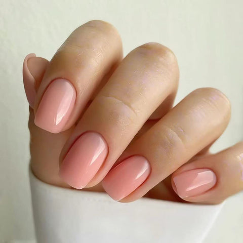 RikView Nude Press on Nails Short Fake Nails Square Acrylic Nails for Women and Girls 24 PCS/Set