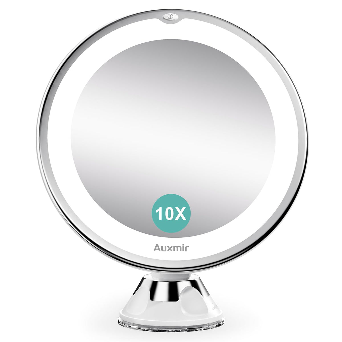 Auxmir 10X Magnifying Mirror with Light, 17cm/6.7in Daylight LED Makeup Mirror with Adjustable Brightness, 360Â° Rotating Lighted Vanity Mirror with Locking Suction Cup for Shaving, Bathroom