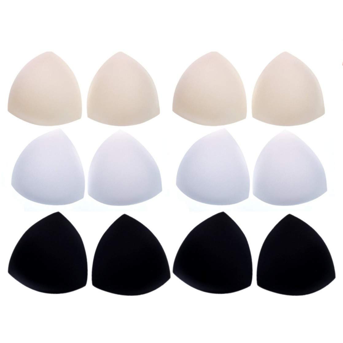 JZK 6 Pairs foam bra pad insert removable triangle bra enhancer cup for swimwear sports bra bikini, black white beige 3 colours
