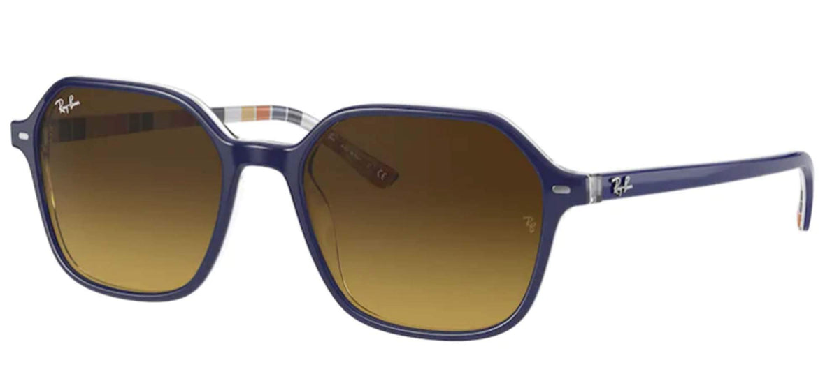 Ray-Ban RB2194 John Square Sunglasses, Blue On Stripes Orange/Blue/Brown Gradient Dark Brown, 53 mm
