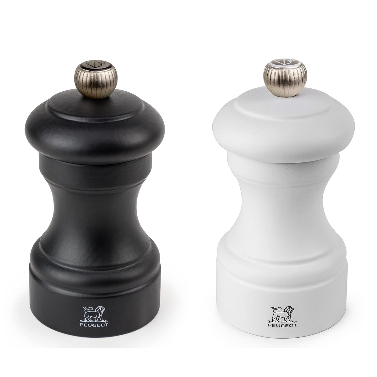 Peugeot - Bistro Manual Salt and Pepper Mill Set - Adjustable Grinders - Beechwood, Matt Black and White, 10 cm