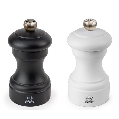 Peugeot - Bistro Manual Salt and Pepper Mill Set - Adjustable Grinders - Beechwood, Matt Black and White, 10 cm