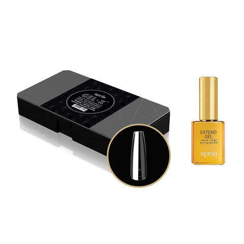 Apres Nail Gel-X Box of Tips & Extend Gel Bundle | Include 500 Gel-X Tips & 15ml Extend Gel Gold Bottle | Premium Quality | 10 Sizes 0-9 | No size 00 included (Sculpted Stiletto Long)