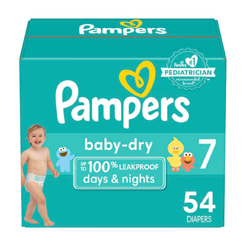 Pampers Baby Dry Diapers - Size 7, 54 Count, Absorbent Disposable Diapers