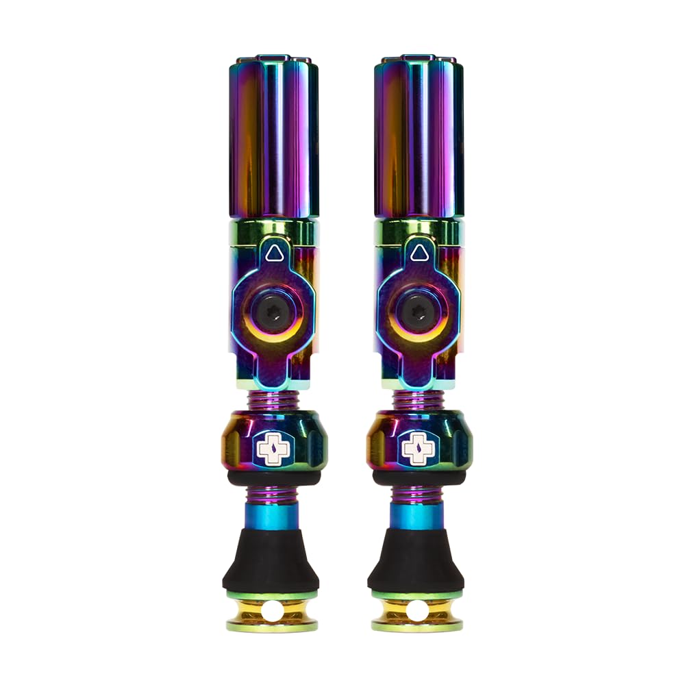 Muc-Off Big Bore Hybrid Tubeless Valves, Iridescent 45mm - Precision Engineered Dust Caps for Bikes with Revolutionary Airflow Technology - Schrader Valve Caps for Tubeless MTB/Road/Gravel Bikes