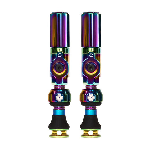 Muc-Off Big Bore Hybrid Tubeless Valves, Iridescent 45mm - Precision Engineered Dust Caps for Bikes with Revolutionary Airflow Technology - Schrader Valve Caps for Tubeless MTB/Road/Gravel Bikes