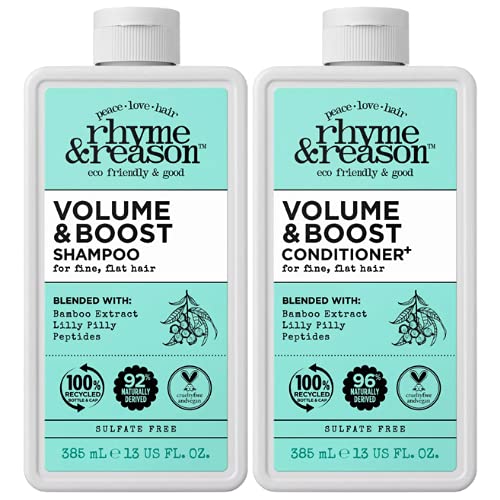 RR Hair Rhyme & Reason Volume and Boost Shampoo and Conditioner SET. 13 Fl Oz. Bottles. Blended with Bamboo Extract, Lilly Pilly, & Peptides. Adds Volume and Body.