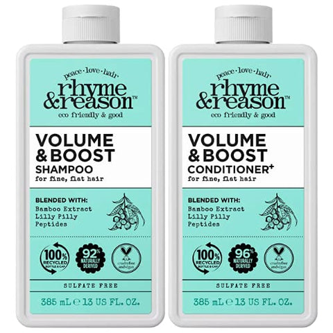RR Hair Rhyme & Reason Volume and Boost Shampoo and Conditioner SET. 13 Fl Oz. Bottles. Blended with Bamboo Extract, Lilly Pilly, & Peptides. Adds Volume and Body.