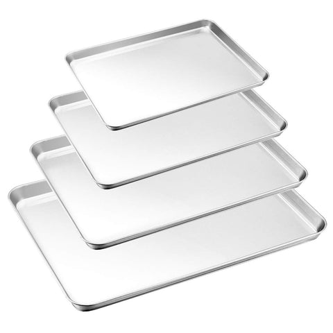 HaWare Baking Tray Set of 4, Stainless Steel Baking Sheet -Rimmed Pan Baking Sets -Healthy & Non Toxic, Easy Clean & Dishwasher Safe (Large Size)