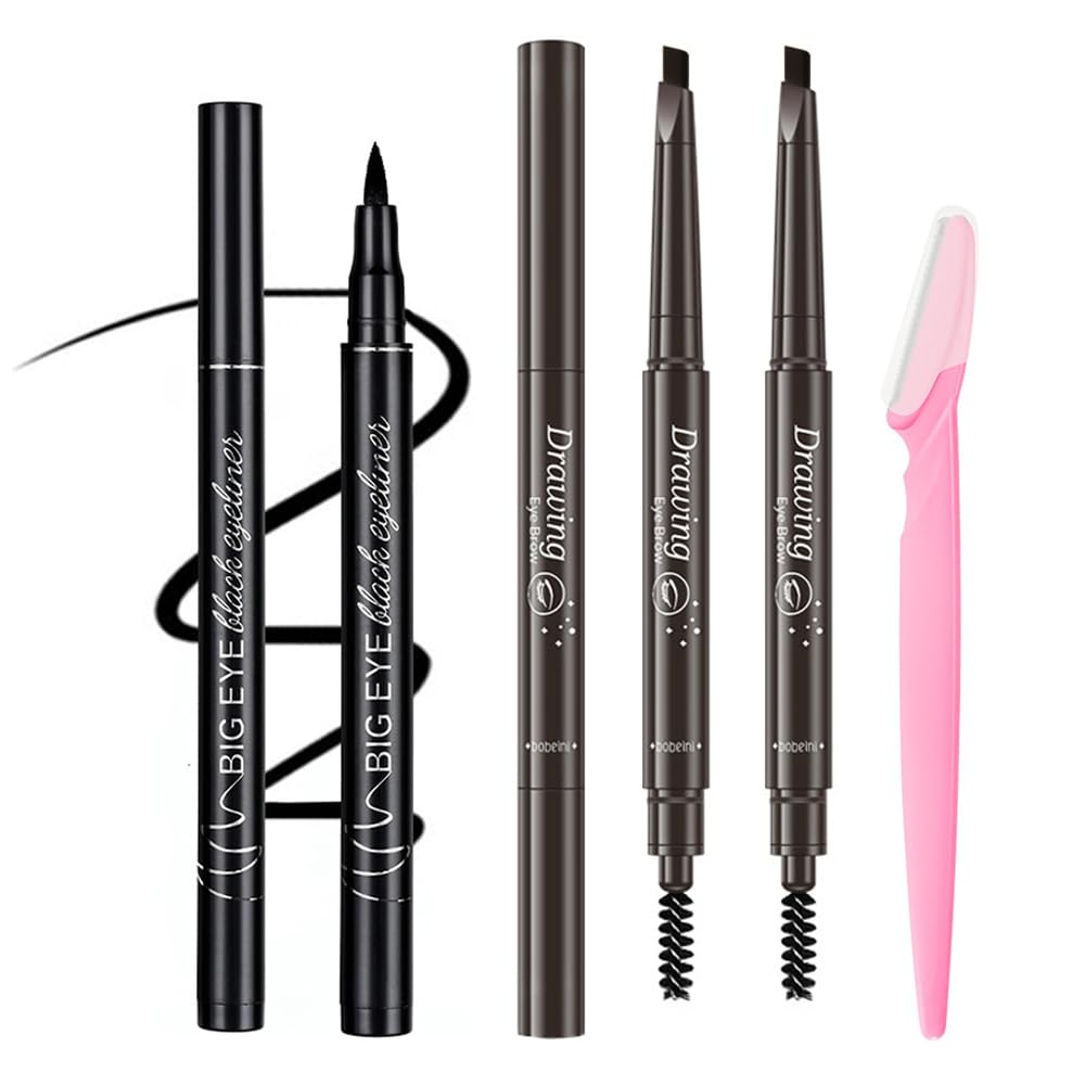 4 PCS Customized Eyebrow Enhancer Kit,Including 1 Black Eyeliner, 2 Black Eyebrow Pencils and 1 Eyebrow Razor #20230901