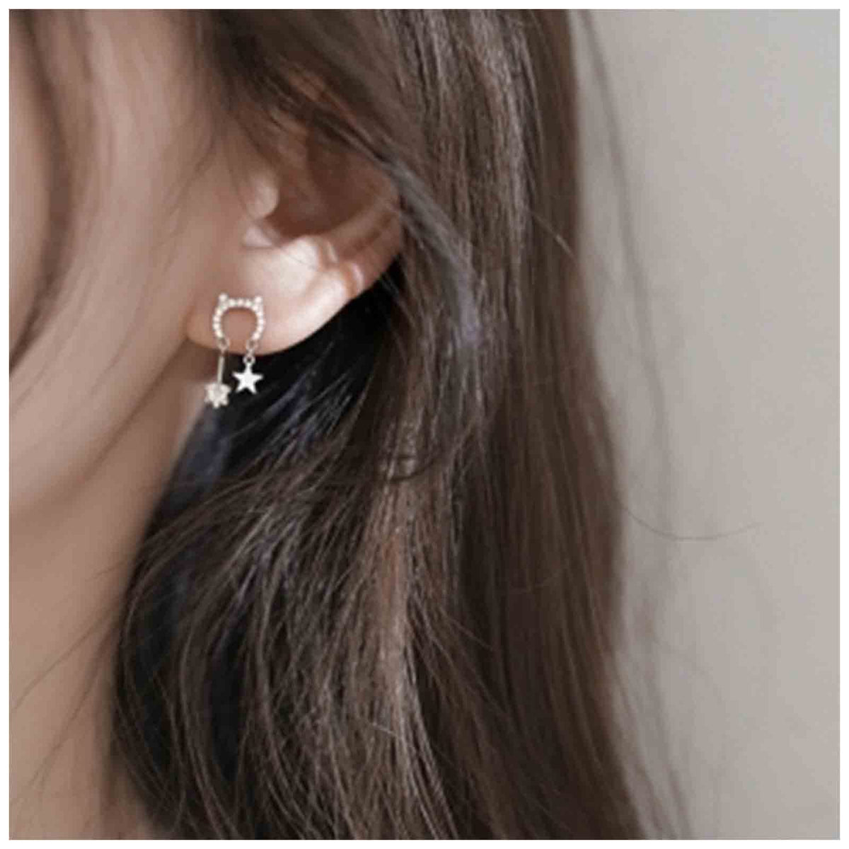 Yheakne Crystal Cat Studs Earrings Silver Crystal Star Dangle Earrings Boho Rhinestone Drop Earrings Natural Inspired Animal Earrings Jewelry for Women and Girls Cat Lover Gifts