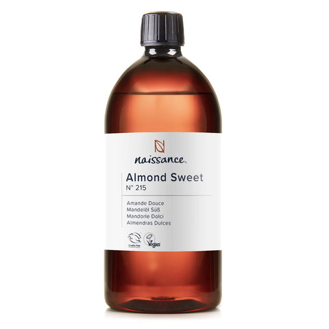 Naissance Sweet Almond Oil (no. 215) 1 Litre - for Skin, Hair, Massage, Nails, Cuticles, Ears, Face, Body, Stretch Marks - Natural Skin Care, Carrier Oil for Aromatherapy